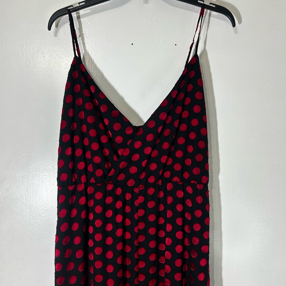 Lovers + Friends Angel Maxi Wrap Polka Dot Wedding Guest Dress in Red Black Sz L - Picture 3 of 15